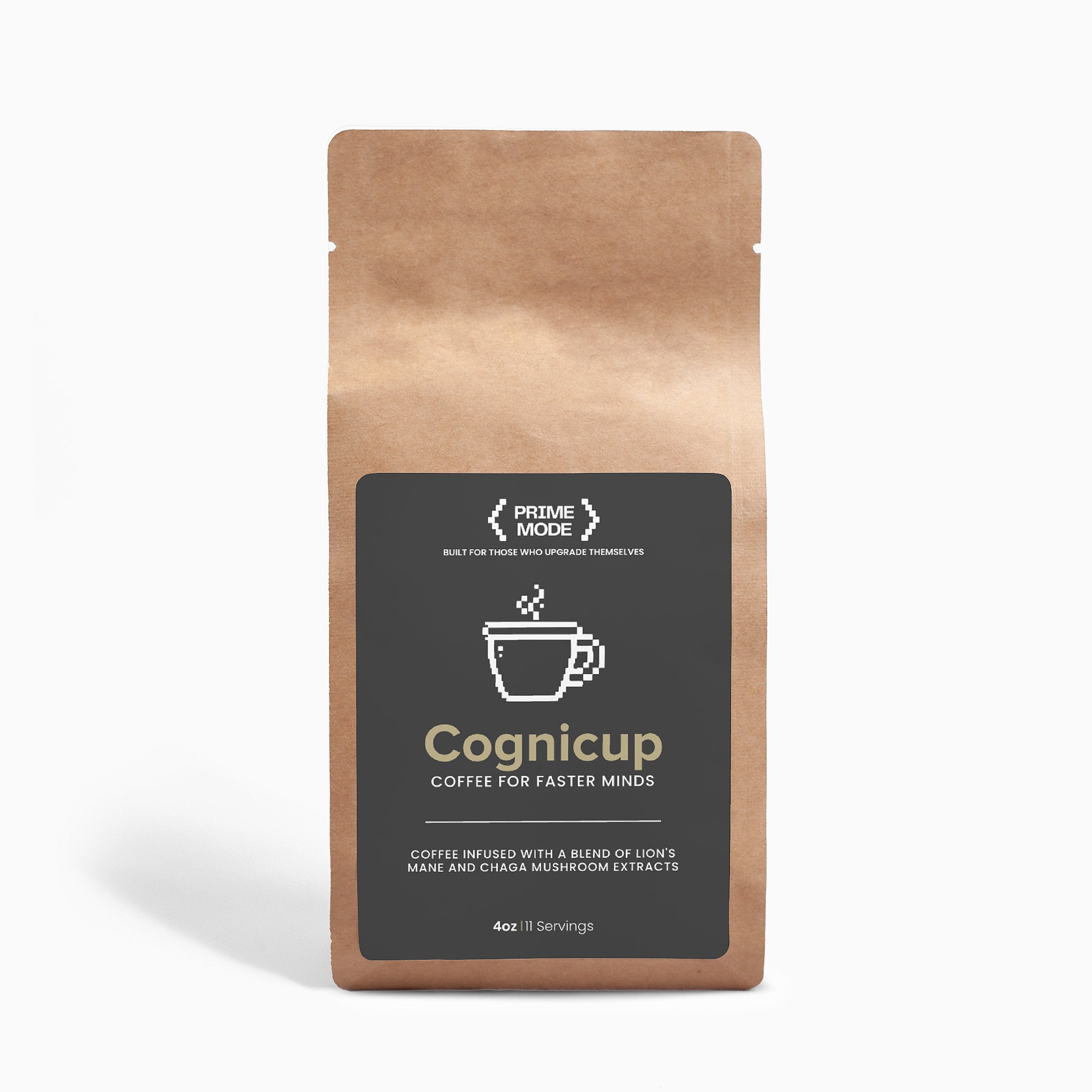 CogniCup mushroom coffee studio product photo – nootropic coffee with lion’s mane and chaga