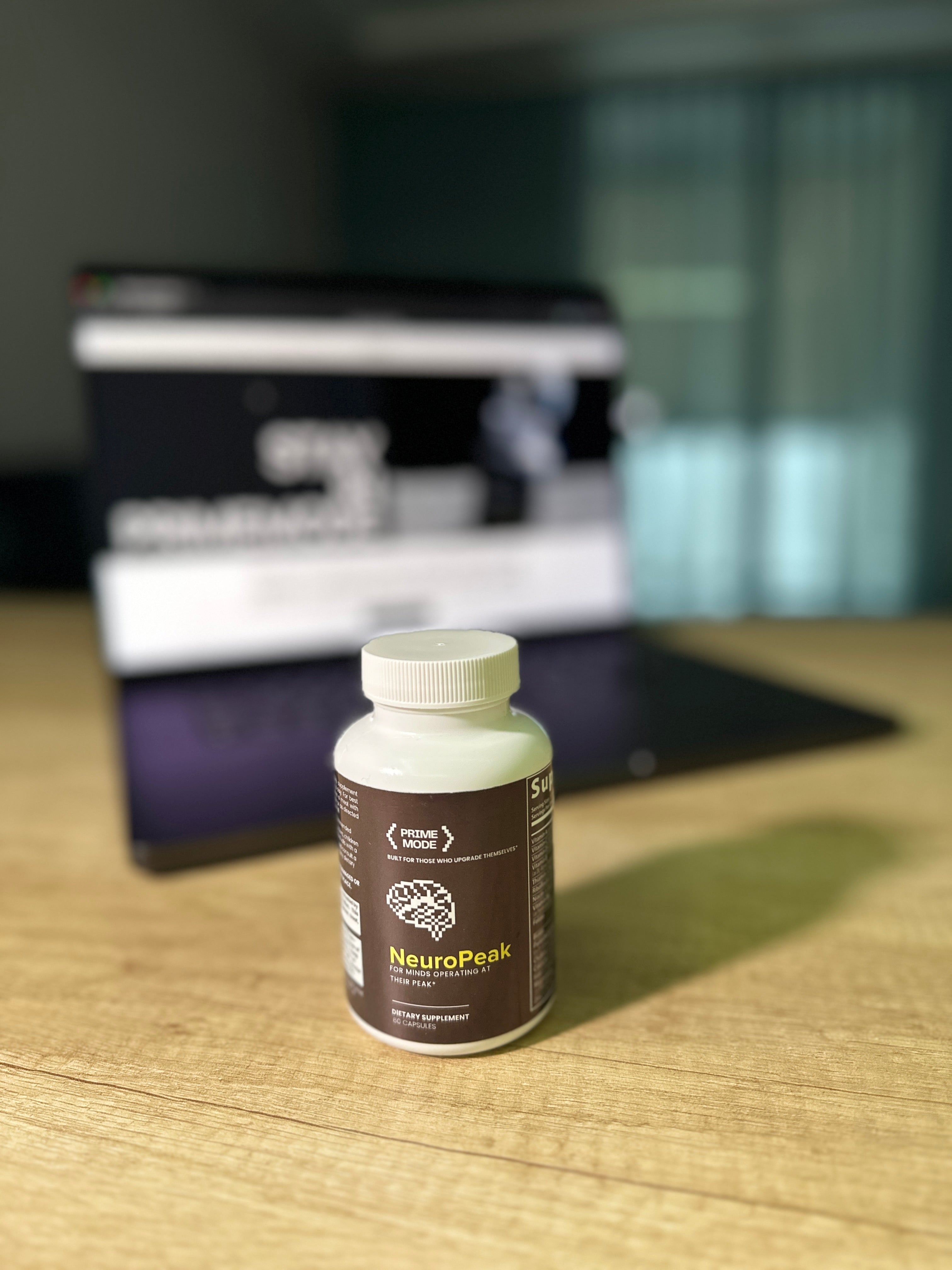 NeuroPeak nootropic brain and focus formula on a desk – cognitive support for work and study