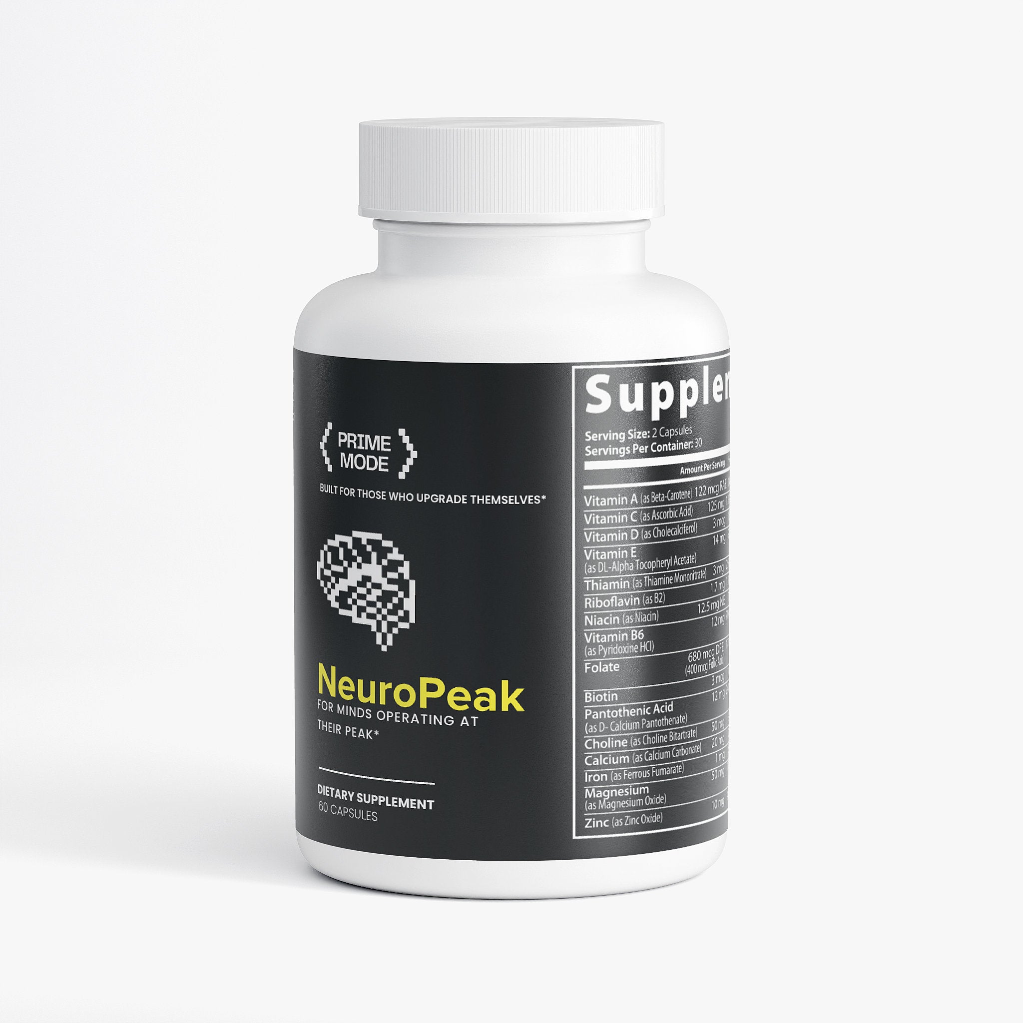 NeuroPeak nootropic supplement studio photo – brain support capsules for improved focus and clarity
