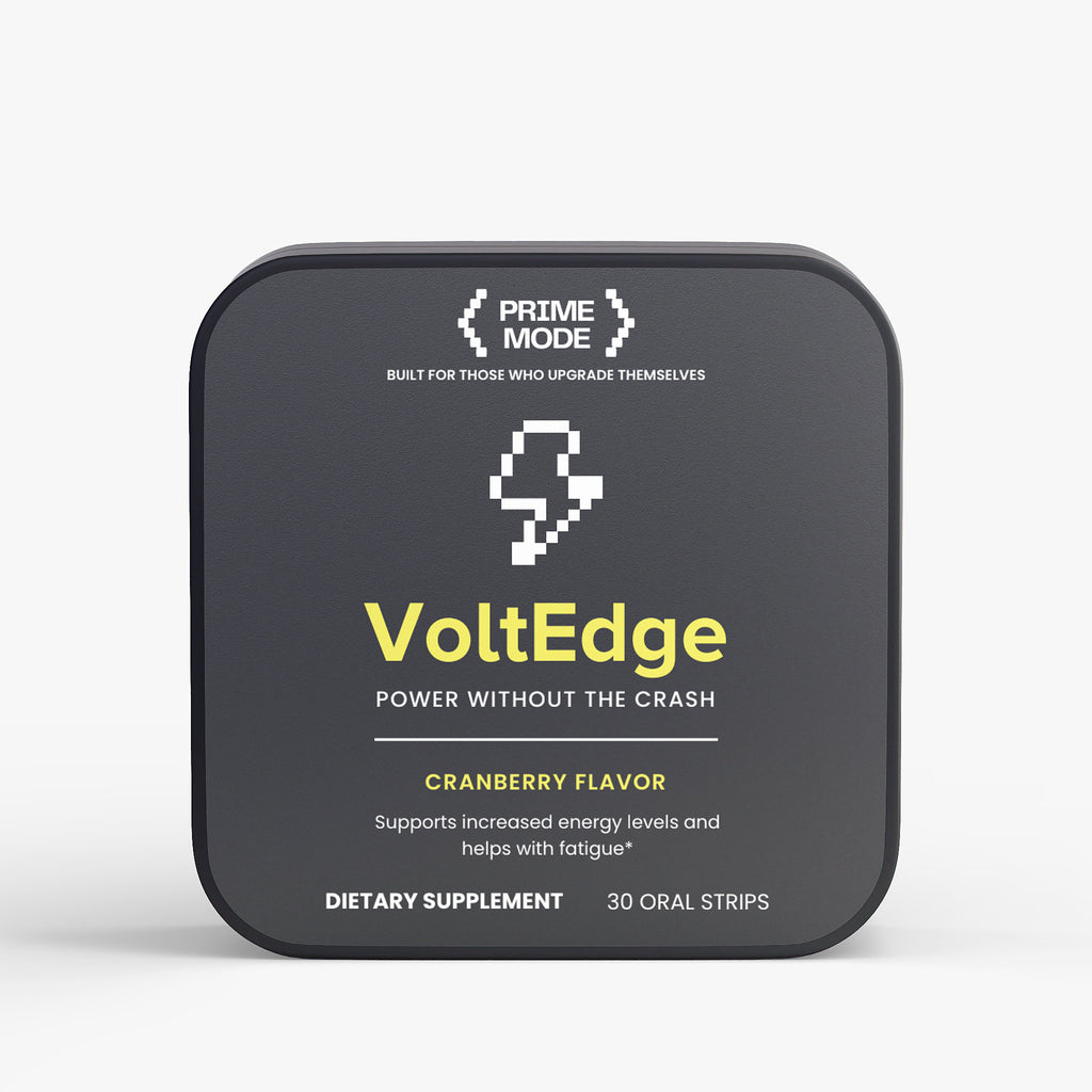VoltEdge energy oral strips studio product photo – natural clean energy supplement