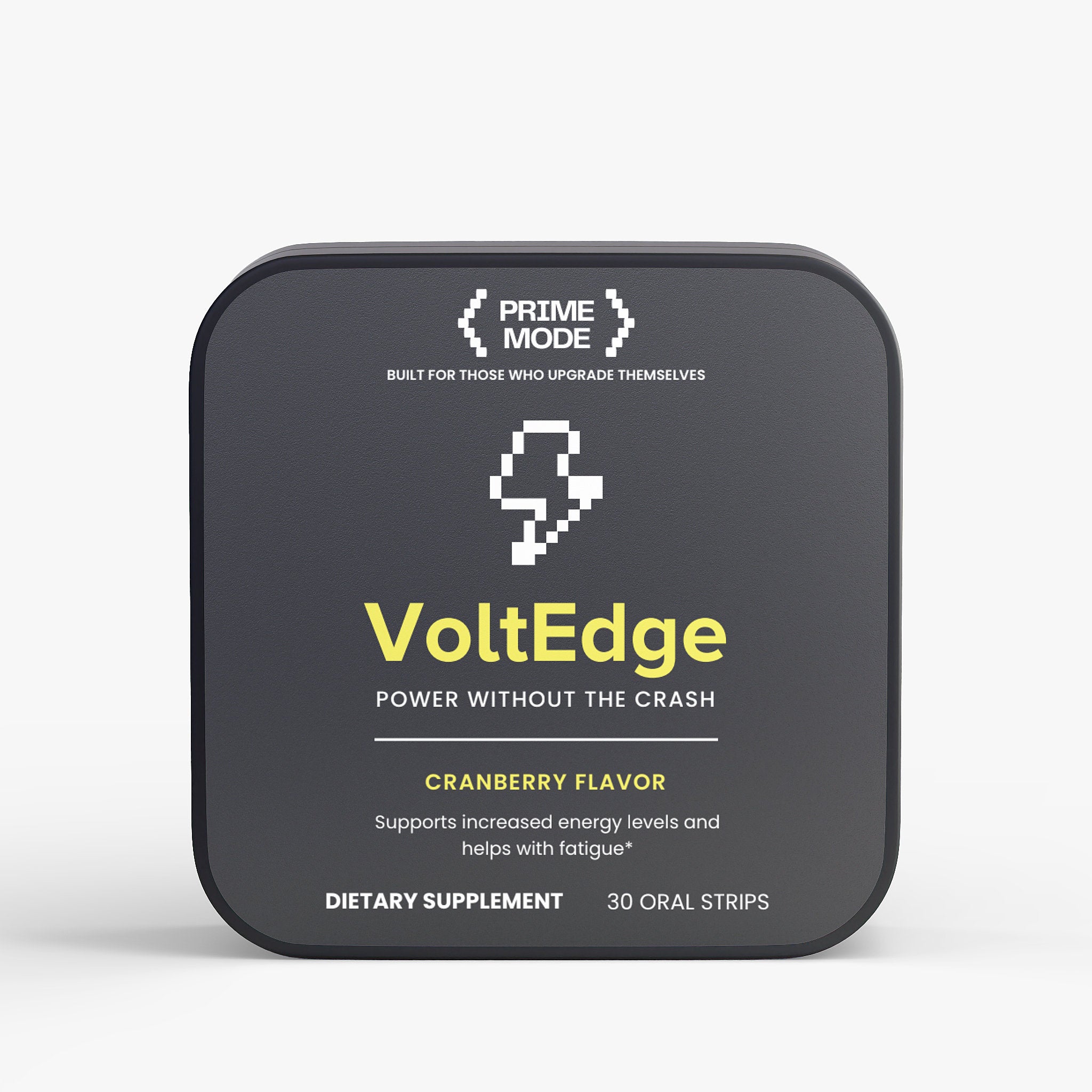 VoltEdge energy oral strips studio product photo – natural clean energy supplement