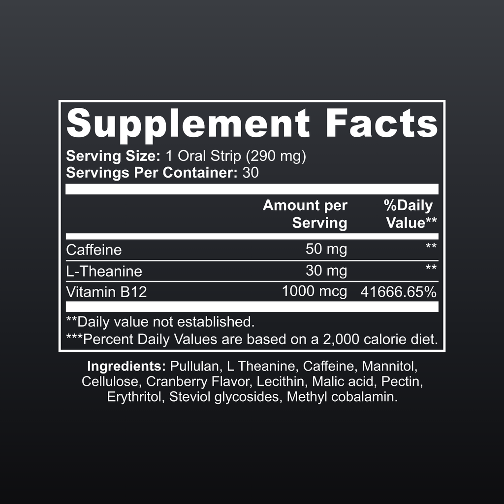 VoltEdge supplement facts label – caffeine, L-theanine, vitamin B12 energy formula
